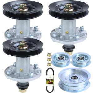 3 Pack GY21098 Spindle with GX22616 Spindle Pulley GY20629 GY20067 Idler Pulley GX21833 Belt Replace AUC15811 GY20454 GY21098 GY20962 for John Deere D140 D155 D160 E140 E160 E170 LA145 Tractor