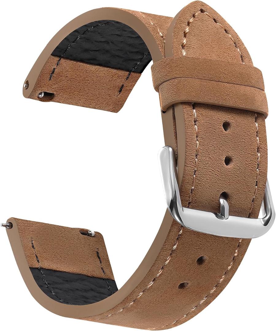 Suede Leather watch bands for men and women, Quick Release leather watch strap with Silver Buckle watch leather strap, 18mm/20mm/22mm watch band WBG0206
