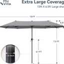 PHI VILLA 13ft Large Patio Umbrellas, Double-Sided Outdoor Market Rectangle Umbrella for Outside, Light Gray