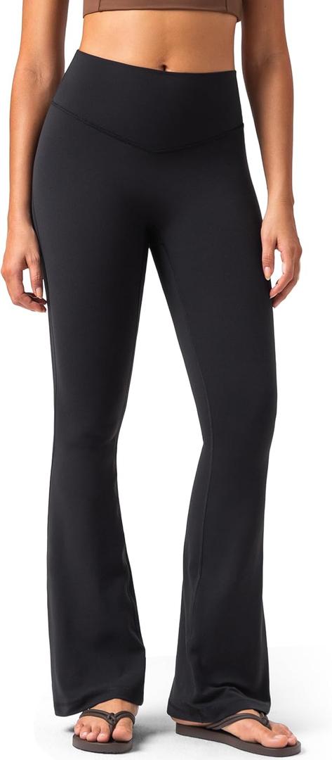 Colorfulkoala No Front Seam Flare Leggings Dreamlux High-Waisted Workout Yoga Pants for Women  31.5" Inseam (M, Black)