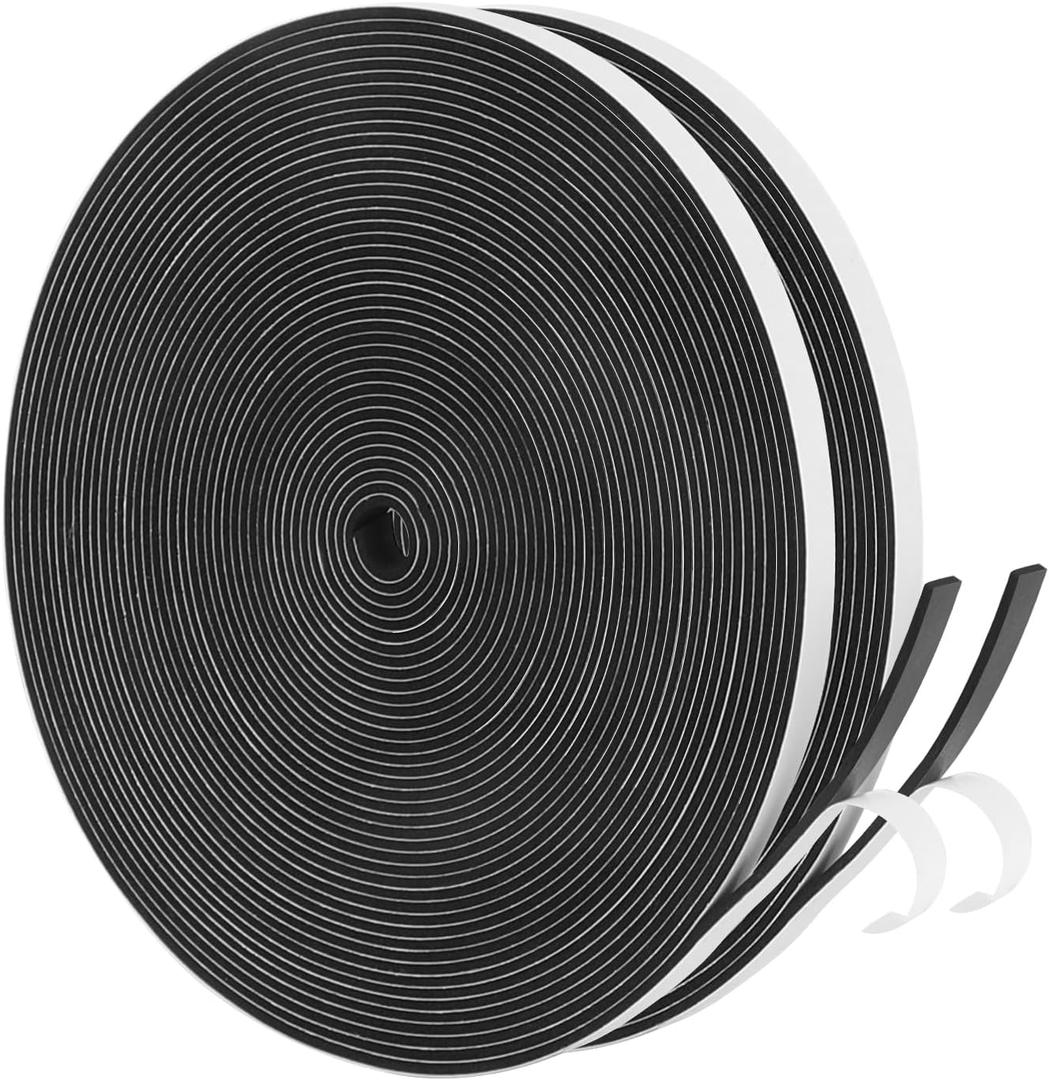 Yotache Thin Weather Stripping 1/4" x1/16, Foam Gasket Seal Tape for Window, Sliding Door Jamb, Speaker, Dashboard, 2 Strips x 33 Ft Each, Total 65 Feet Long