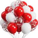 Metallic Red and White Balloons 12Inch 73PCS White Red Confetti Latex Balloons Shiny Helium Balloon Set for Birthday Anniversary Graduation Party Decorations