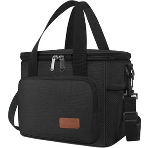 Femuar Reusable Lunch Box for Men/Women - Insulated Lunch Bag Leakproof Lunchbox for Work Office Picnic Beach - Freezable Lunch Cooler Bag with Adjustable Shoulder Strap - Black (Medium Size)