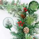 9FT Flocked Christmas Garland with 100 Lights for Mantle - Prelit Christmas Garland Lighted Xmas Garland Pine Cone Berry Cebar Garland Lights with Timer Outdoor Indoor Decorations