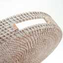 16.9" Round Rattan Tray, Hand Woven Serving Tray with Handles, Wicker Serving Basket, Decorative Tray for Home Decor, Whitewash
