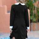 GORLYA Girl's Short Sleeve Casual Vintage Collar Fit and Flare Skater Party Dress with Pockets, Size 10 Years (Black)