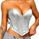 ChiaoLezhee Heart Corset Top For Women, Sexy Concert Outfits Going Out, Strapless Crop Top, Overbust Bustier, Silver Leather, X-Small
