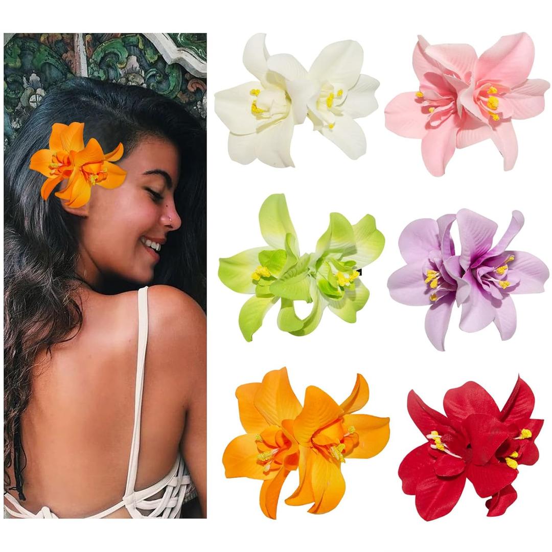 Generic 6 Colors Artificial Flower Hair Clips, Bohemian Flower Hairpin Hawaiian Hairpin for Seaside Holiday, 3.5 Inch Bridal Hair Bobby Pins Headwear for Women Girls(Twin Flowers) (Multicolor)