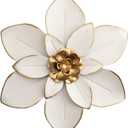 Metal Flower Wall Art Decor, 10 Rustic Modern Floral Sculpture, Distressed Iron Wall Hanging Home Decoration Accent Artworks for Indoor Kitchen Bedroom Living Room Office Outdoor Garden Patio (34C-White)