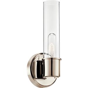 Kichler Aviv 1-Light Wall Sconce, Modern Light with Clear Glass in Polished Nickel, for Bedroom, Laundry Room, Kitchen or Hallway (13" x 5.5"), 52653PN