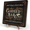 Vintage Coffee Bar Decor Sign,Rustic Wooden Plaque for Java Station, Kitchen,Cafe or Tea Corner, Funny Jave Gift for Coffee Lovers (Black, 5.9x5.9inches)