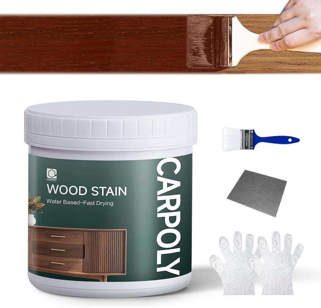 Wood Stain,32oz Cherry Red Wood Stain & Sealer in One, Water Based|Fast Drying|Non-Toxic|Low Ddor|Waterproof, for Indoor and Outdoor Furniture, Multiple Finishes(with Tools) (1kg)