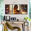 3pcs Black Girl Reading Books Canvas Wall Art Colorful Book Butterflies Posters Prints African American Girl Wall Decor Pictures For Living Room Bedroom Study Reading Room Home Decoration Unframed