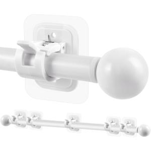 Curtain Rods No Drilling for Windows 48 to 84-96 Inch,5/8 Inch Diameter Drapey Pole with No Drill Curtain Rod Brackets,Renter Friendly Cortineros Para Ventanas with Adhesive Curtain Rod Holder White