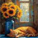 Fountor Paint by Numbers Kit for Adults Beginner, Sunflower Cat Adult Paint by Number Kits on Canvas Without Frame, Cat Sunflowers Oil Paint by Numbers for Home Decor Gift 16 W x 20L (Frameless, LO718)