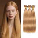 Blonde Straight Human Hair Color #27 Bundles Mixed Length Brazilian 8A Remy Blonde Straight Human Hair Bundles 300g (18 20 22 Inch)