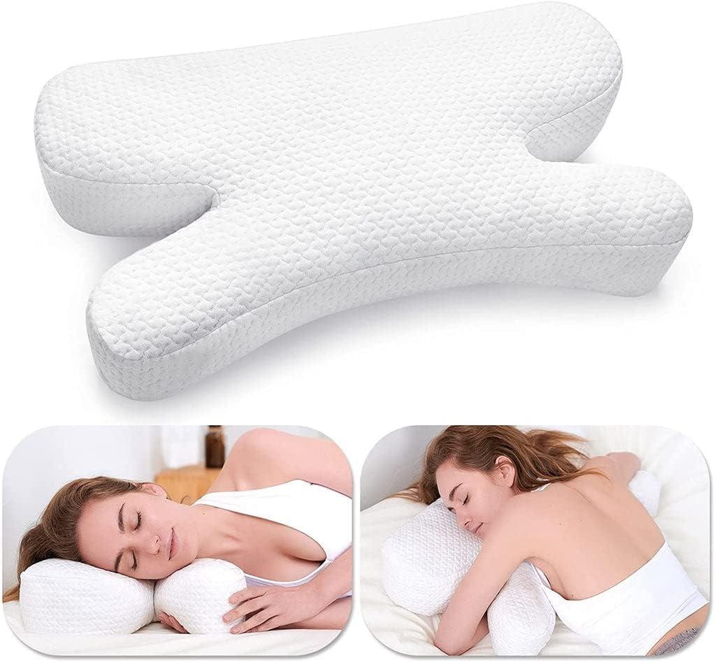 Side Sleeper Pillow for AntiWrinkle, Cooling Memory Foam Pillows for Neck Pain & Breathing Smoothly, Silky Satin AntiAging Pillow with High Low Ergonomic Design for Back and Side Sleepers (White)
