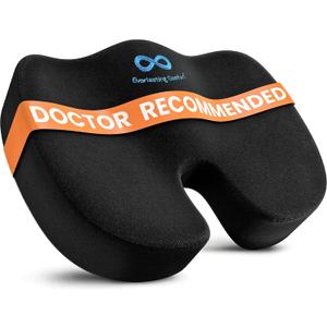 Everlasting Comfort Doctor Recommended Memory Foam Seat Cushion for Office Chairs & Car - Ergonomic Office Desk Accessories - Cushions for Tailbone Pain Relief, Sciatica & Back Support Pillow (Black)