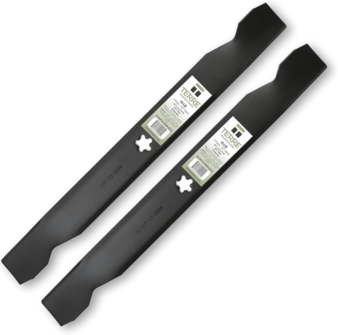 Terre Products, 2 Pack High Lift Lawn Mower Blades, 42 Inch Deck, Compatible with Craftsman LT1000, Ariens, Husqvarna, Poulan, Snapper, Sears, Replacement for 138971, 134149, 138498, 532138971