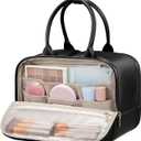LOVEVOOK Travel Toiletry Bag for women, Leather Large Wide-open Makeup Bag, Waterproof Cosmetic Bag Organizer for Shower, Traveling, Toiletries, Bathroom