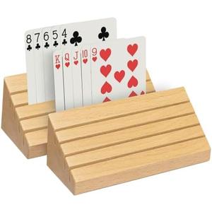 Cifupy Set of 2 Playing Card Holder Solid Card Tray Rack Suitable for Friends of All Ages,5.9x3.1x2.4Inch Size Solid Beechwood Playing Card Holders Racks for Canasta,Poker Parties