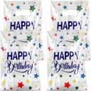 3 x Hxezoc 50 Pieces Birthday Candy Bags Happy Birthday Goodie Bag Plastic Treat Bags Gift Wrap with Handles Favor Bags For Birthday Party Decoration Supplies (White)