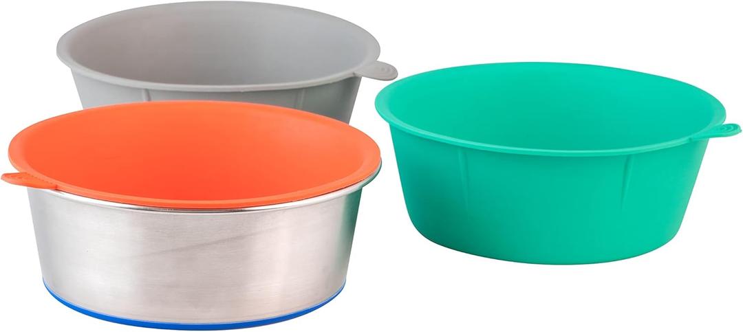 OurPet's Non-Slip Stainless Steel Dog Bowl or Water Bowls with 3 Pieces TPE Inserts for Medium Sized Dogs for Everyday use or Travel Pet Bowl; Compatible with Dog Food Mat