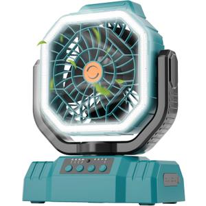 AVV 20000mAh High Speed Portable Camping Rechargeable Fan with Remote Control, Battery Powered with Auto Oscillating with Camping Essentials Accessories for Outdoor, Beach, Patio, Tent, Cyan