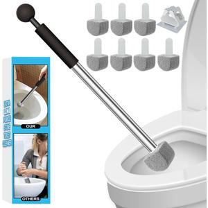 Pumice Stone Toilet Bowl Cleaner Toilet Deep Cleaning,Bathroom Cleaner Brush with Long Handle for Remove Hard Water Stains with Toilet Handle+ Pumice Stones