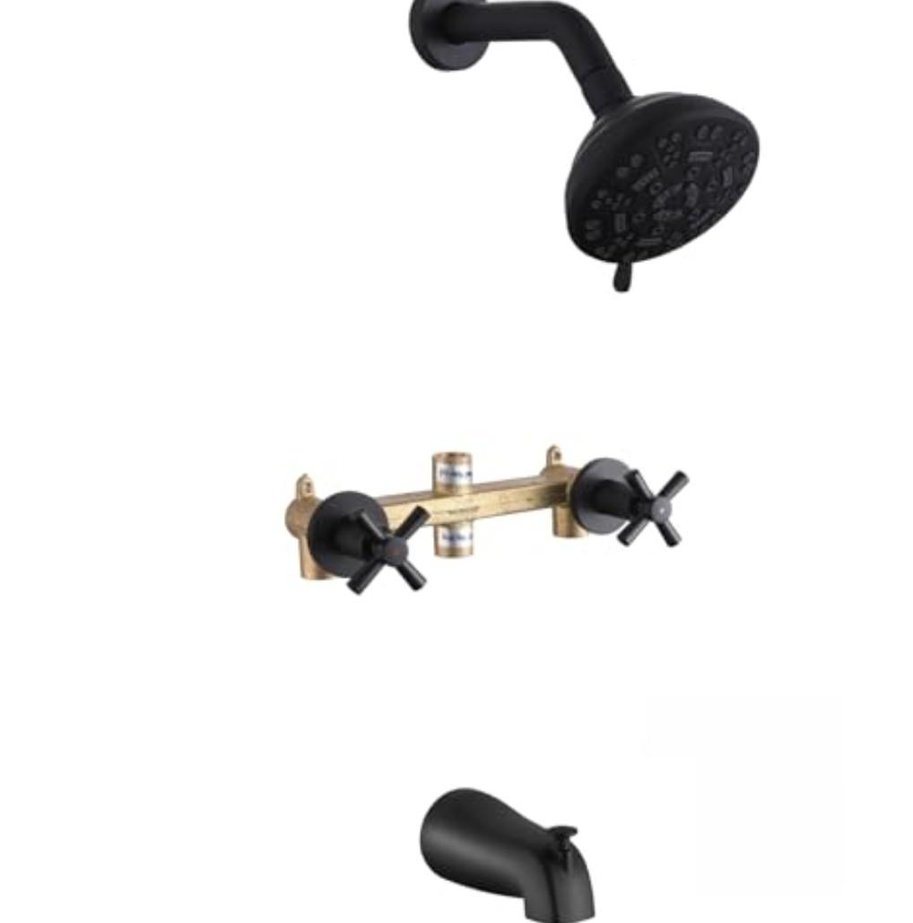 YANCASENO 2 Handles Shower Faucet Set with Tub Spout Bathtub Shower Faucet Combo Set Shower System Complete Tub and Shower Trim Kit Wall Mounted Shower Fixtures Matte Black