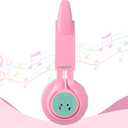 Riwbox CT-7 Cat Ear Bluetooth Headphones, LED Light Up Bluetooth Wireless Over Ear Headphones with Microphone and Volume Control for Travel/School/Smartphones/Laptop/PC/TV (Pink&Green)