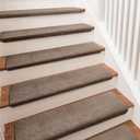 PURE ERA Carpet Stair Treads Ultra Plush 9.5" X 30"Soft Bullnose Indoor Stair Protectors Pet-Friendly Non-Slip Skid Resistant Tape Free Washable Reusable(7 Pieces,Brown)