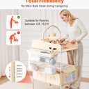 VEVOR Baby Changing Table, Adjustable Height Diaper Change Station with 2 Fabric Drawers, Side Basket and Hanging Rod, Foldable Changing Table with Lockable Wheels and 2 Star Toys, Light Beige