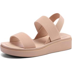 mysoft Women's Platform Wedges Sandals Slingback Lightweight Elastic Ankle Strap Low Wedges Walking Sandals Comfortable Slip On Casual Shoes (9.5)