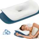 Cervical Neck Pillow for Pain Relief - Ergonomic Memory Foam Contour Pillows for Side, Back & Stomach Sleepers, Cervical Pillow for Neck Support Sleeping with Breathable Cover (Dark Blue)