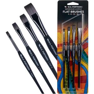 WA Portman Flat Paint Brushes 4pc Set - 100% Vegan, Cruelty-Free Artist Paint Brushes for Acrylic Painting and Watercolor Painting - Professional Art Brush Set with Triangular Comfort Grip