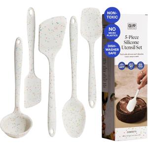 GIR 5-Piece Silicone Kitchen Utensils Set, Non-Toxic Cooking Utensils for Cooking and Baking, Heat Resistant, Food Grade, Dishwasher Safe Rubber Spatula, Ladle, Spoon - Party Confetti
