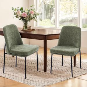 COLAMY Dining Chairs Set of 2, Modern Dining Chairs, Fabric Upholstered Dining Chairs, Kitchen Chairs with Curved Back and Metal Legs for Dining Room Kitchen Restaurant, Green