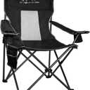 Outdoor Folding Camping Chair with Cup Holder, Storage Bag, Large Anti-Sink Feet, 400lbs Capacity, Breathable Mesh Portable Chair for Camping, Beach, Fishing, Sports, Black