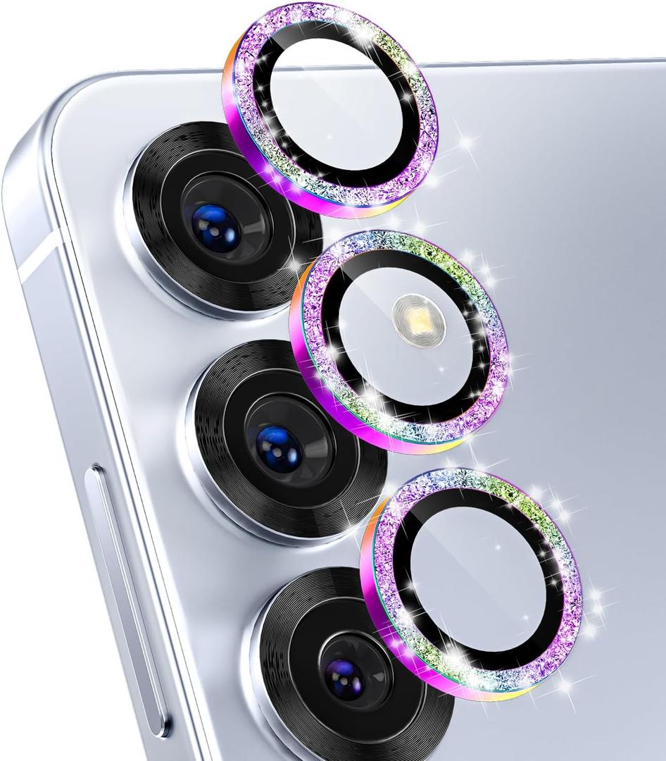 Imluckies for Samsung Galaxy S25 Camera Lens Protector Bling, Scratch-Resistant HD Clear Tempered Glass, Individual Metal Camera Protector Accessories [Not for S25+], Glitter Colorful