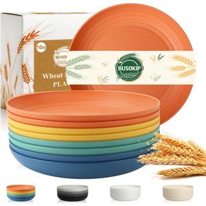 Wheat Straw Plates Set for 8, Unbreakable & Lightweight Dinner Plate 10 Inch, Plastic Plates Reusable, Microwave and Dishwasher Safe Kitchen Plate for Outdoor, Camping, Picnic- Multi