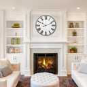 Large Rustic Wooden Wall Clock, 24 Inch Whitewashed Farmhouse Wall Clock with Carved Roman Numerals, Silent Battery Operated Round Vintage Clock for Living Room, Kitchen, Bedroom, Study Room