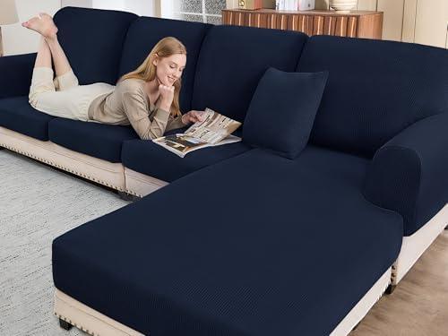 BT.WA Sectional Couch Covers for Sofa Cushion L Shaped Couch Cover Washable Soft Couch Cushion Covers Stretch Sofa Slipcovers with 2 Pcs Pillowcases(3-Piece 2 Seater + 1 Chaise, Navy)