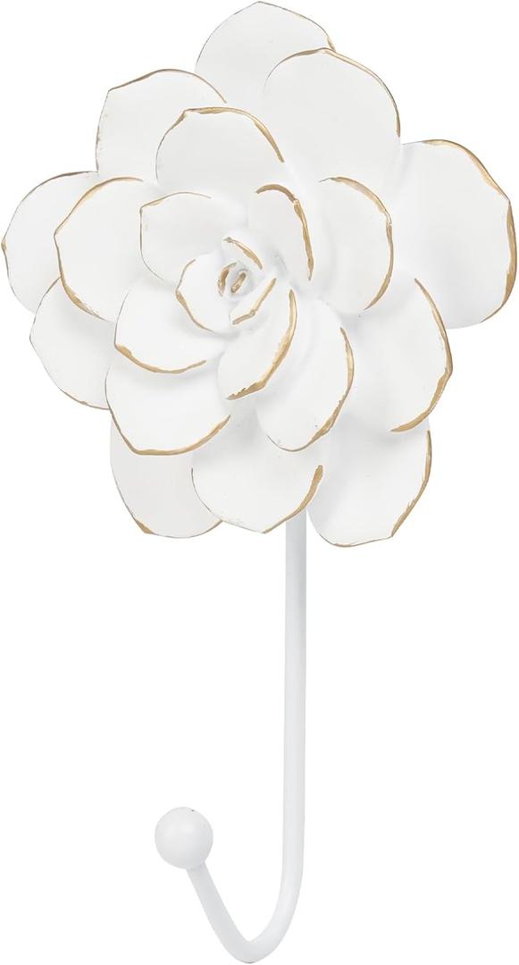 Guichifun Flower Coat Hooks Wall Decor - Resin White Decorative Wall Hooks for Hanging Clothes Coats Towels Keys Bags Hats Bathroom Home Decoration Gift 4 x 1.5 x 7 Inch