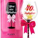 40 and Fabulous Birthday Wine Glass for Women | Fun Gift for Woman Turning Forty Years Old | Mom, Best Friend, Aunt, Sister, Cousin, Co-Worker | Big 23 oz, 8.8 Inch Tall Wine Glass