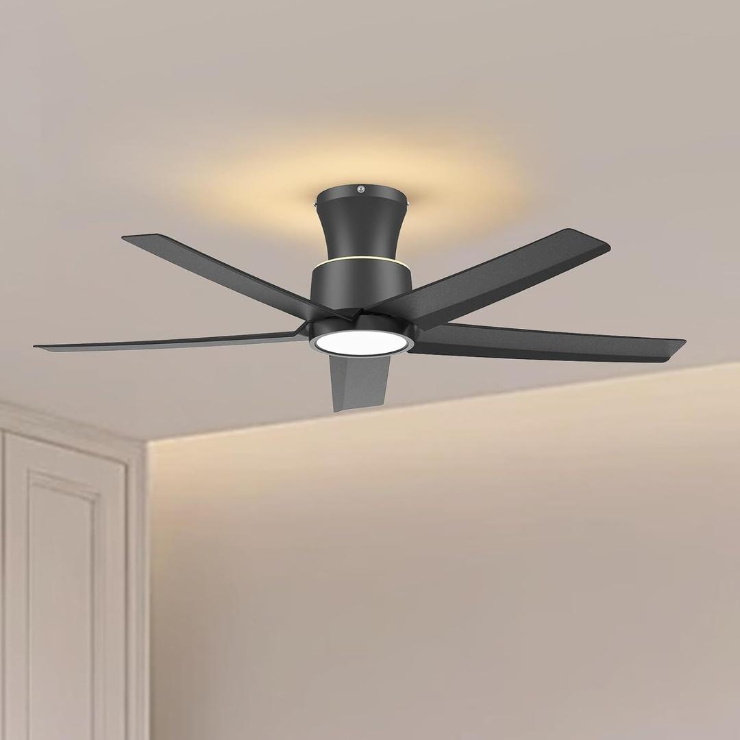 ocioc 44 Inch Ceiling Fans with Lights, Large Air Volume Ceiling Fan with Nightlight, Ultra Quiet Reversible DC Motor with RemoteBlack