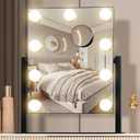 NUSVAN Vanity Mirror with Lights,Makeup Mirror with Lights with 9 Dimmable LED Bulbs, 3 Color Lighting Modes Detachable 10X Magnification Mirror Touch Control,360° Rotation (Black)