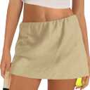 Gozoloma Women's Cotton Linen Skorts Casual Cute A-Line Micro Mini Skirts with Ruffle Inner Waistband (L)