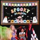 Halloween Ghost Bulletin Board Decorations Boho Halloween Classroom Decoration Groovy Spooky Season Paper Cutouts with Pumpkin Spider Bat for Holiday School Library Classroom Chalkboard Wall Decor