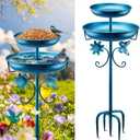 Daoeny Bird Bath for Outside, 42In Vintage Freestanding Birdbaths for Outdoors, Double Metal Bird Bath Feeder Bowls for Garden Patio Yard Lawn Decor, Upgraded 5-Pronged Base (Blue)